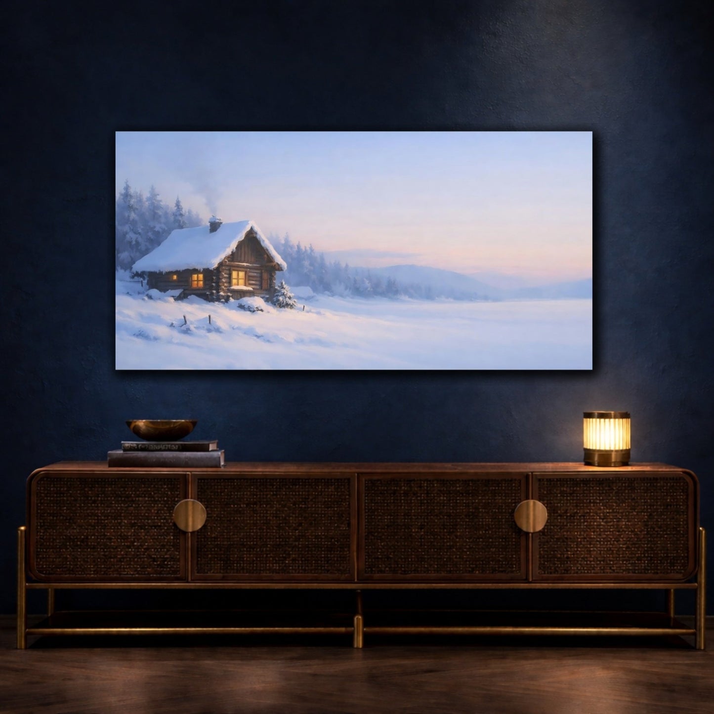 Nature Winter Cabin Scene - Canvas Wall Art Print - YesArtYes