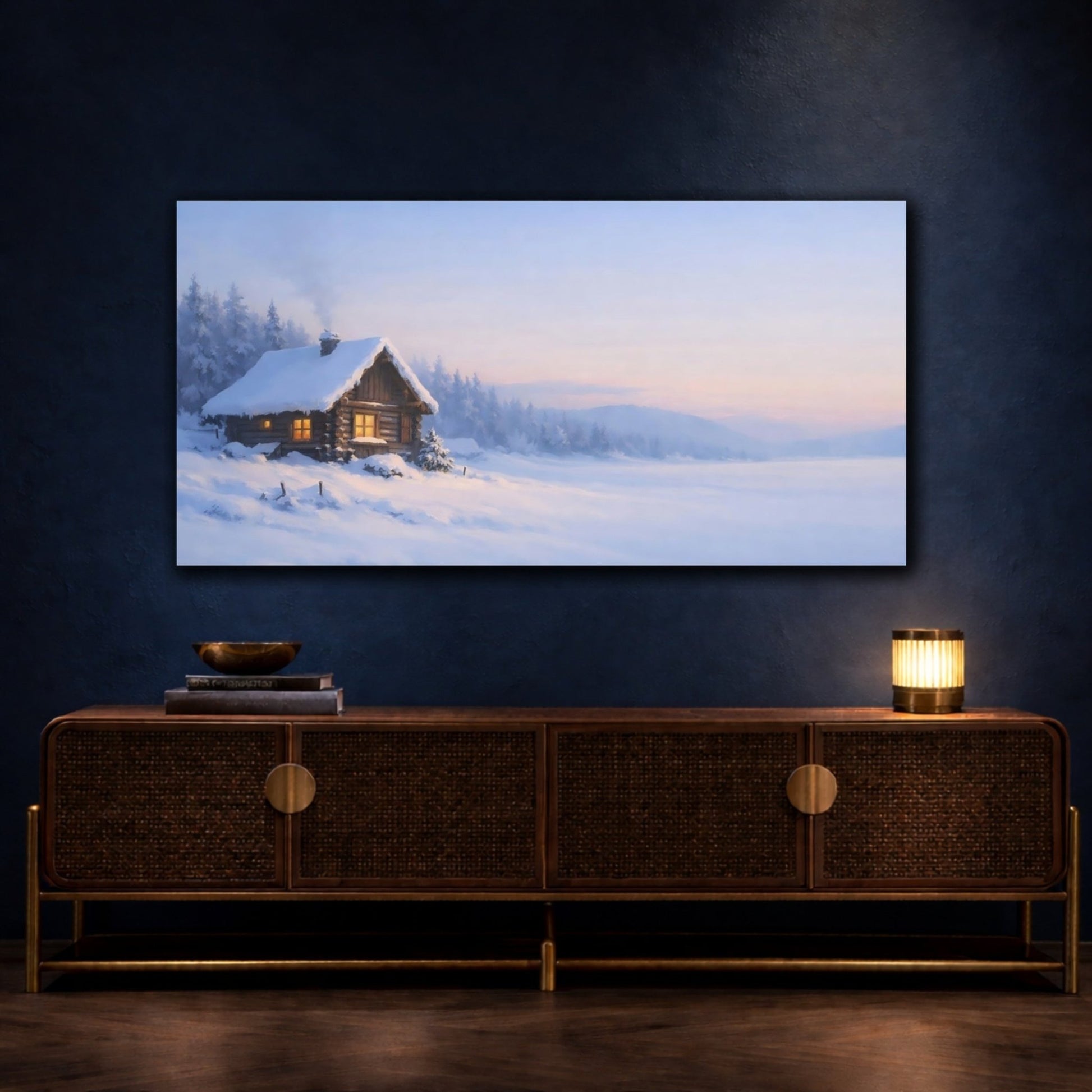 Nature Winter Cabin Scene - Canvas Wall Art Print - YesArtYes