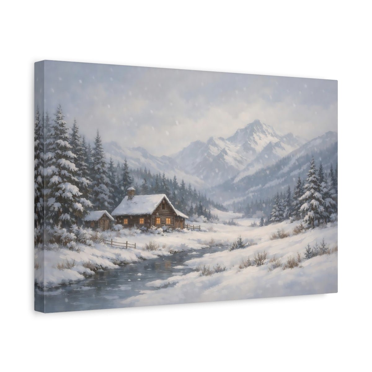 Nature Winter Cabin Snowy - Canvas Wall Art Print - YesArtYes