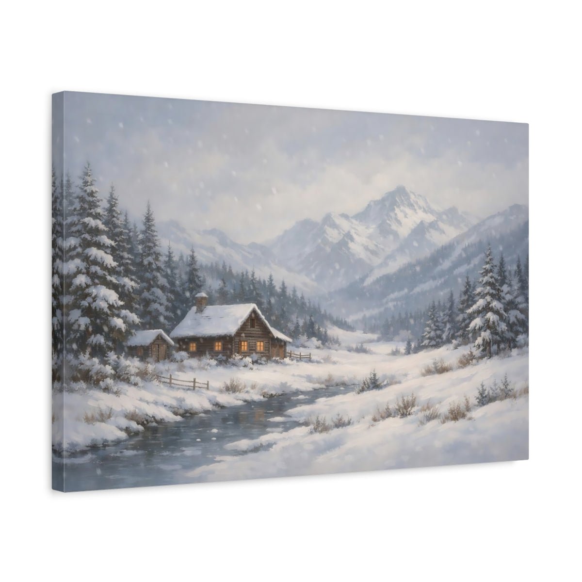 Nature Winter Cabin Snowy - Canvas Wall Art Print - YesArtYes