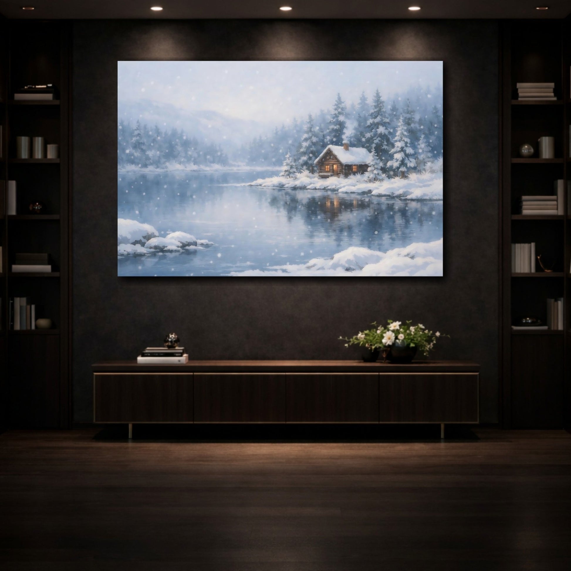 Nature Winter Cabin Wonderland - Canvas Wall Art Print - YesArtYes