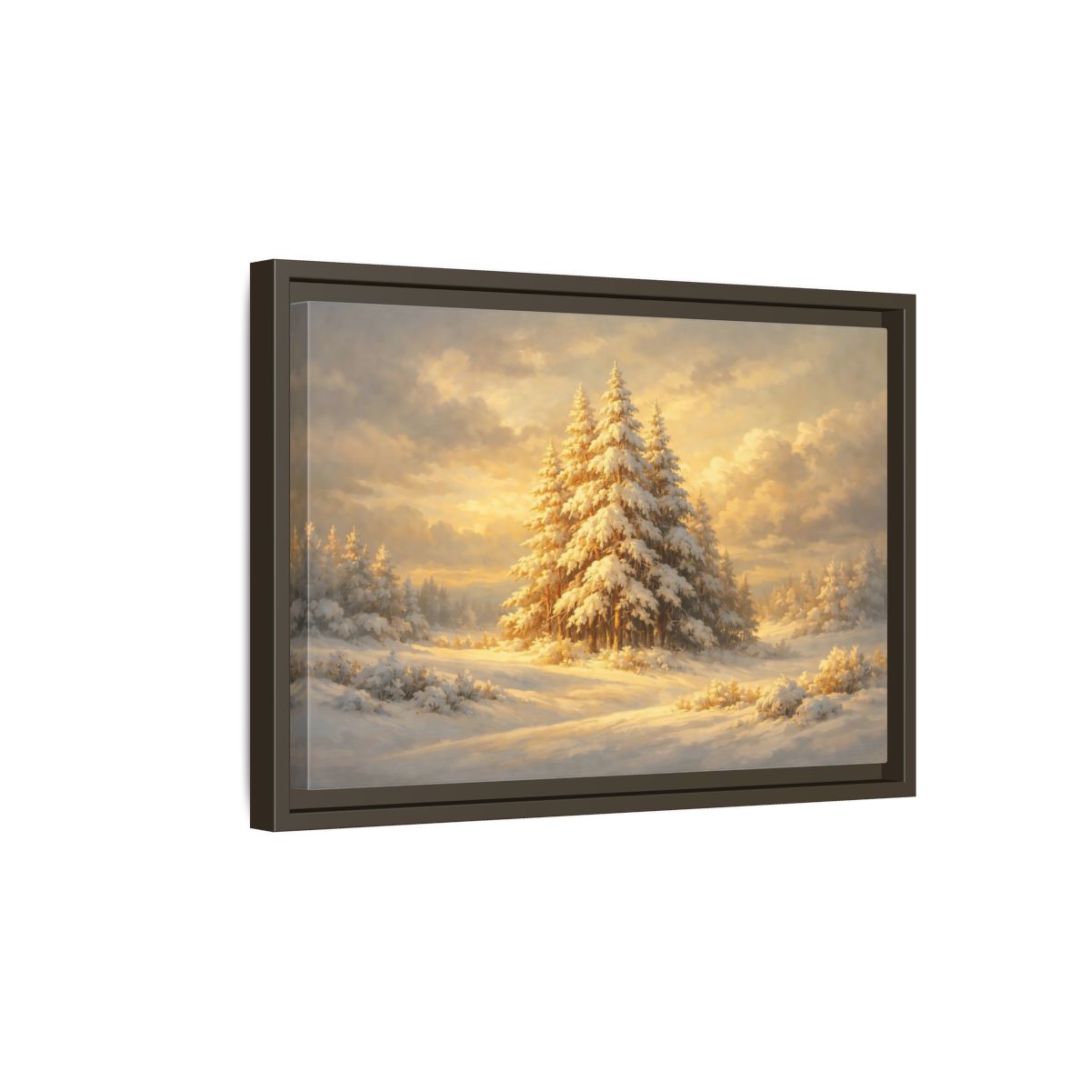 Side Mockup 5. Nature Winter Forest Snowy Winter Gold shown as stretched canvas wall art