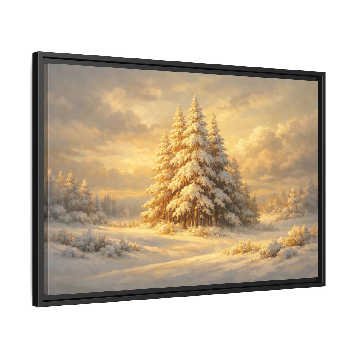 Side Mockup 14. Nature Winter Forest Snowy Winter Gold shown as stretched canvas wall art