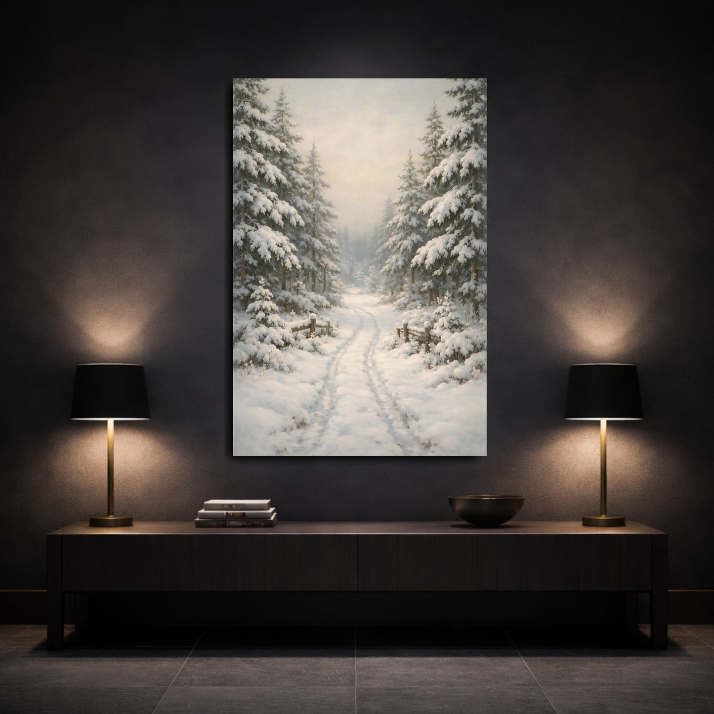 Mockup 2. Nature Winter Forest White Winter Landscape shown as stretched canvas wall art