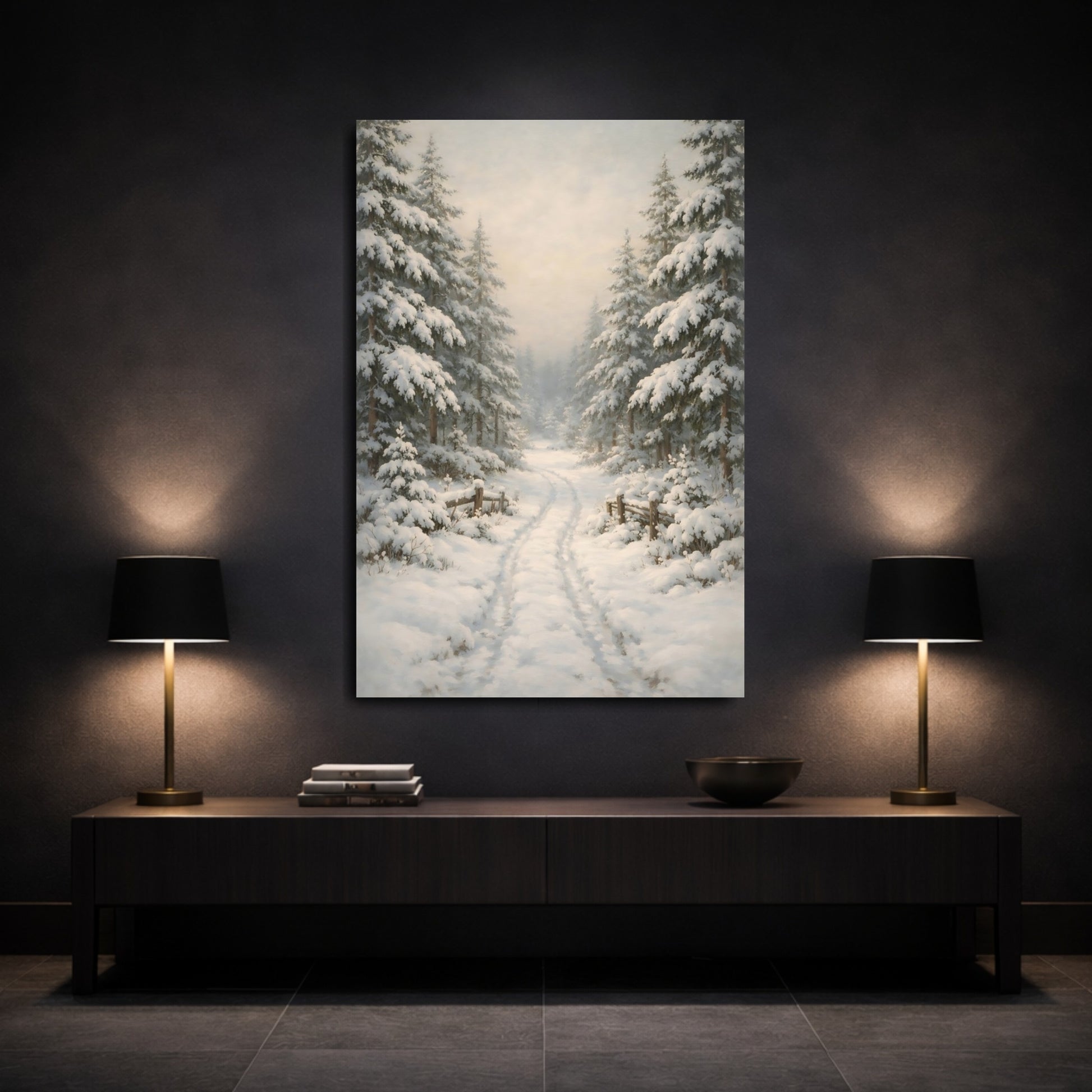 Mockup 2. Nature Winter Forest White Winter Landscape shown as stretched canvas wall art