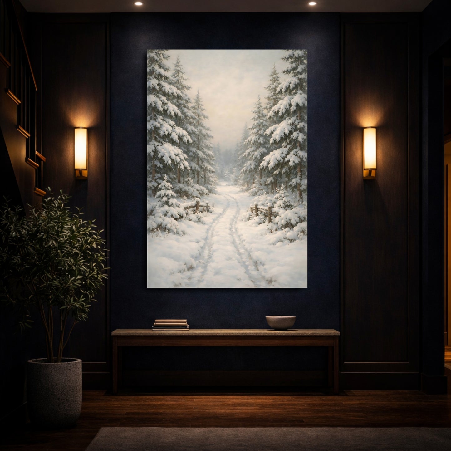 Mockup 3. Nature Winter Forest White Winter Landscape shown as stretched canvas wall art