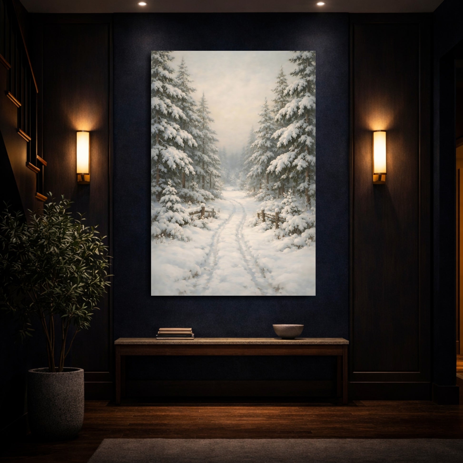 Mockup 3. Nature Winter Forest White Winter Landscape shown as stretched canvas wall art