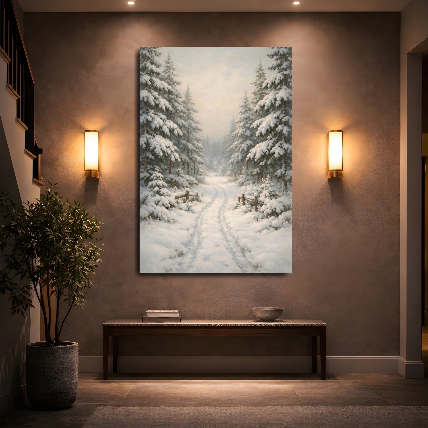 Mockup 4. Nature Winter Forest White Winter Landscape shown as stretched canvas wall art