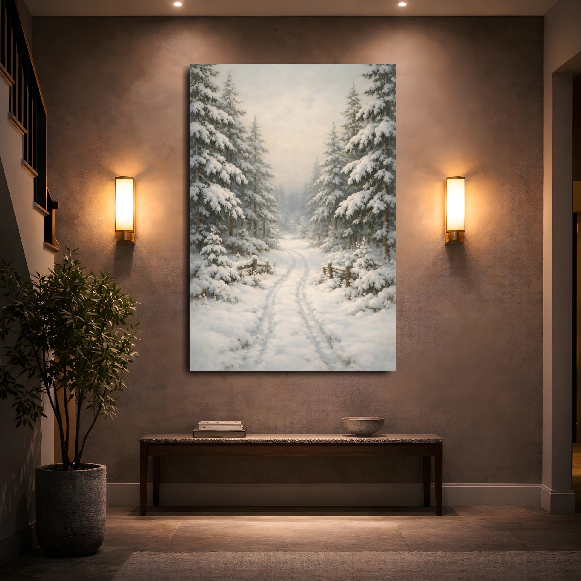 Mockup 4. Nature Winter Forest White Winter Landscape shown as stretched canvas wall art
