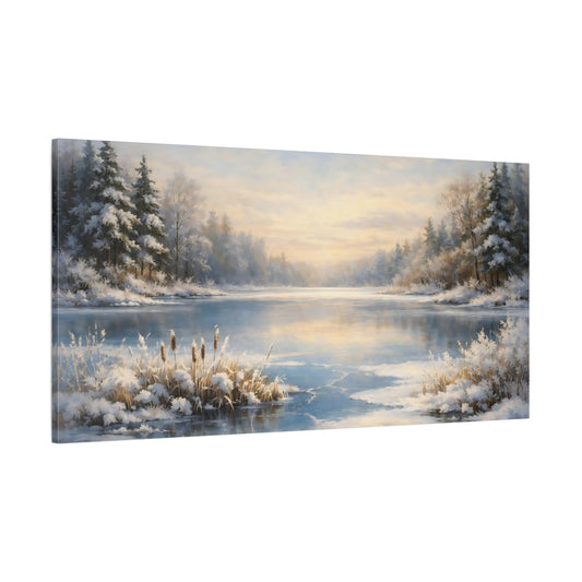 Main Mockup. Nature Winter Lake Winter Landscape shown as stretched canvas wall art