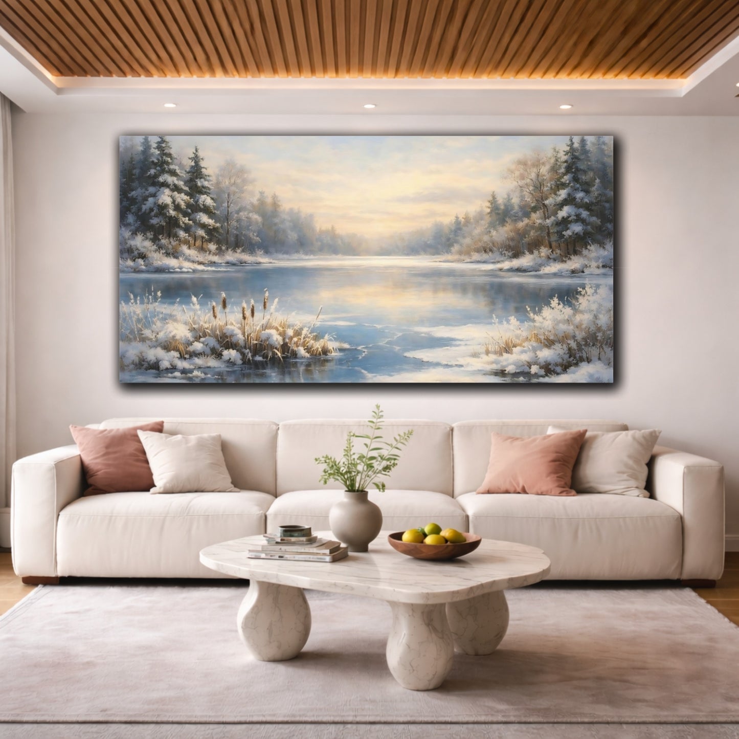 Mockup 3. Nature Winter Lake Winter Landscape shown as stretched canvas wall art
