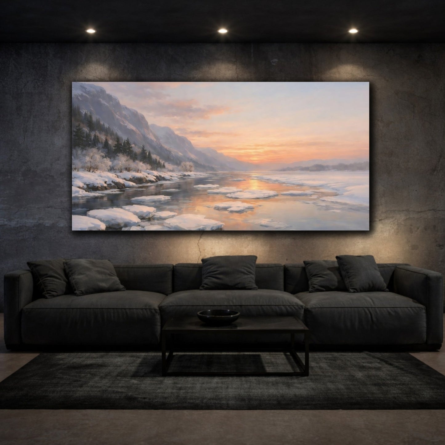 Nature Winter Landscape River Sunset - Canvas Wall Art Print - YesArtYes