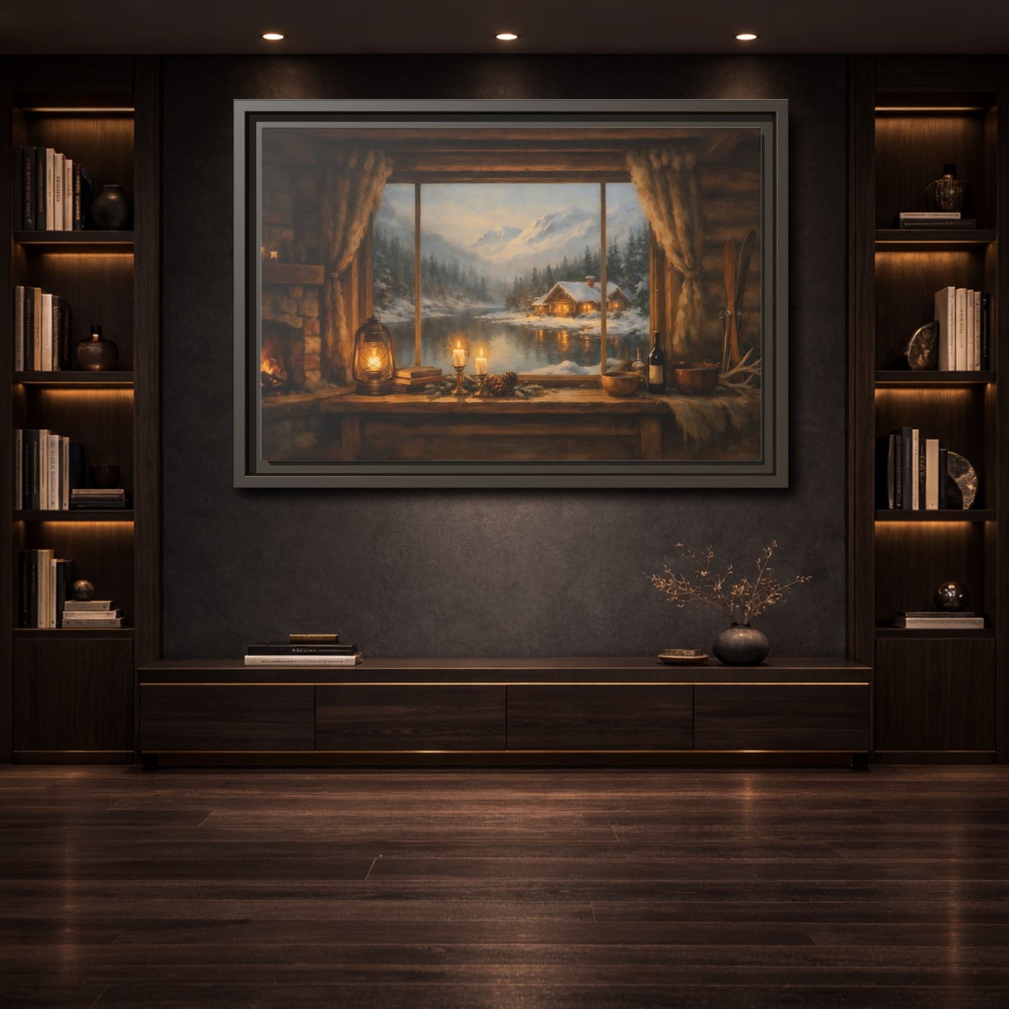 Mockup 3. Nature Winter Landscape Rustic Winter View shown as stretched canvas wall art