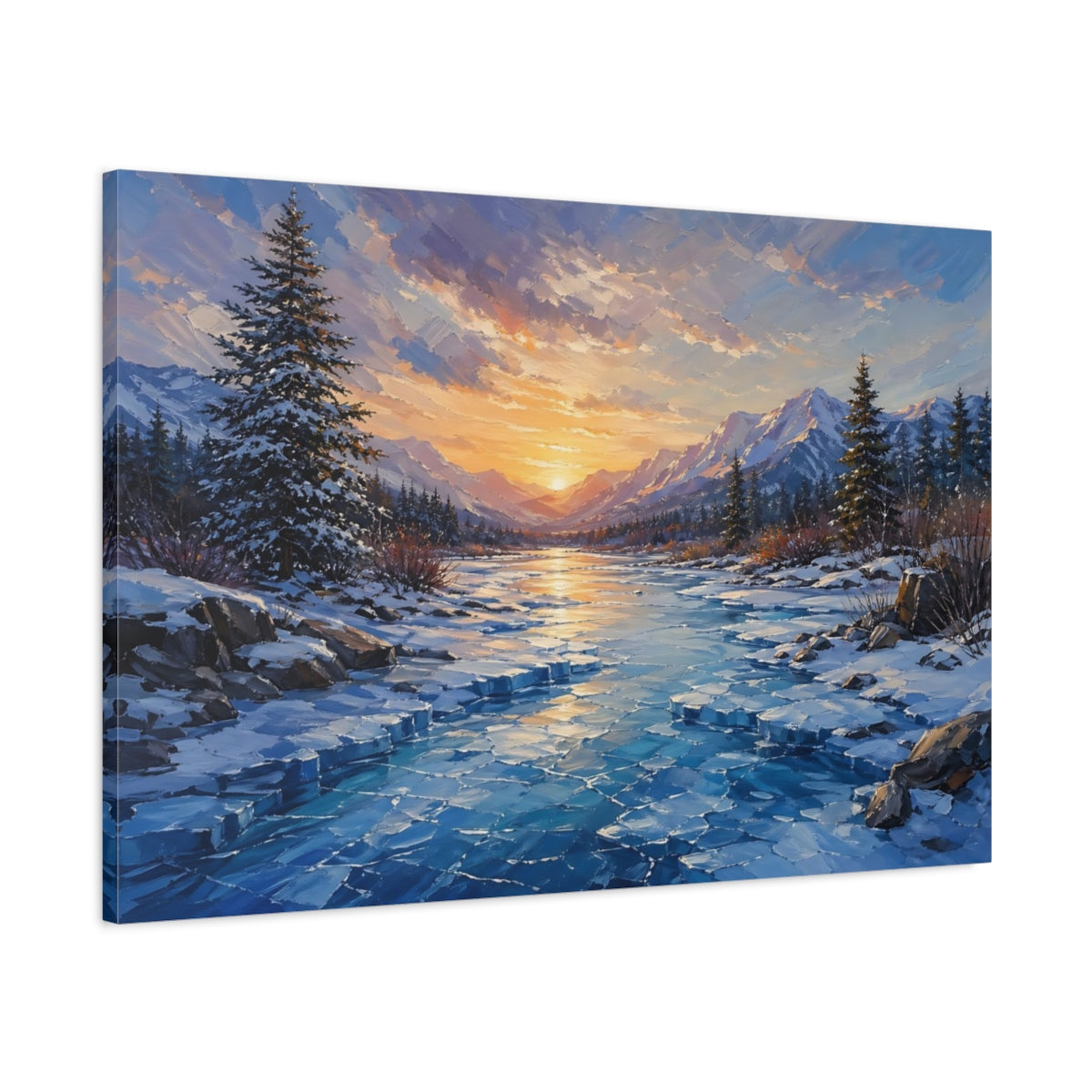 Main Mockup. Nature Winter Landscape Winter Sunset shown as stretched canvas wall art