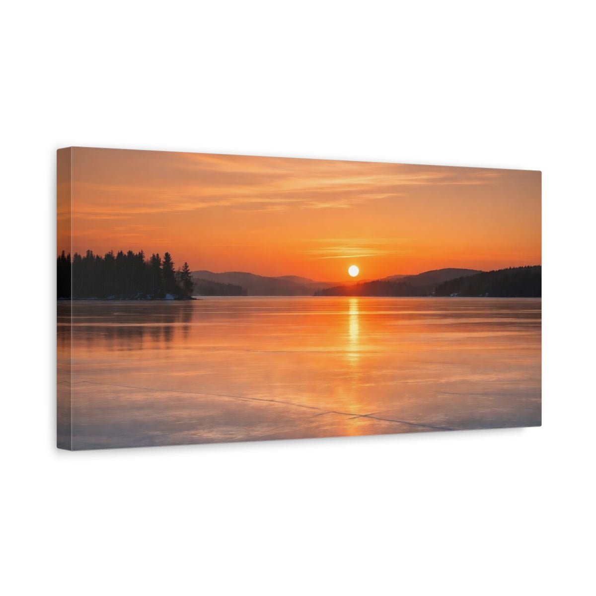 Nature Winter Sunset Orange Lake - Canvas Wall Art Print - YesArtYes