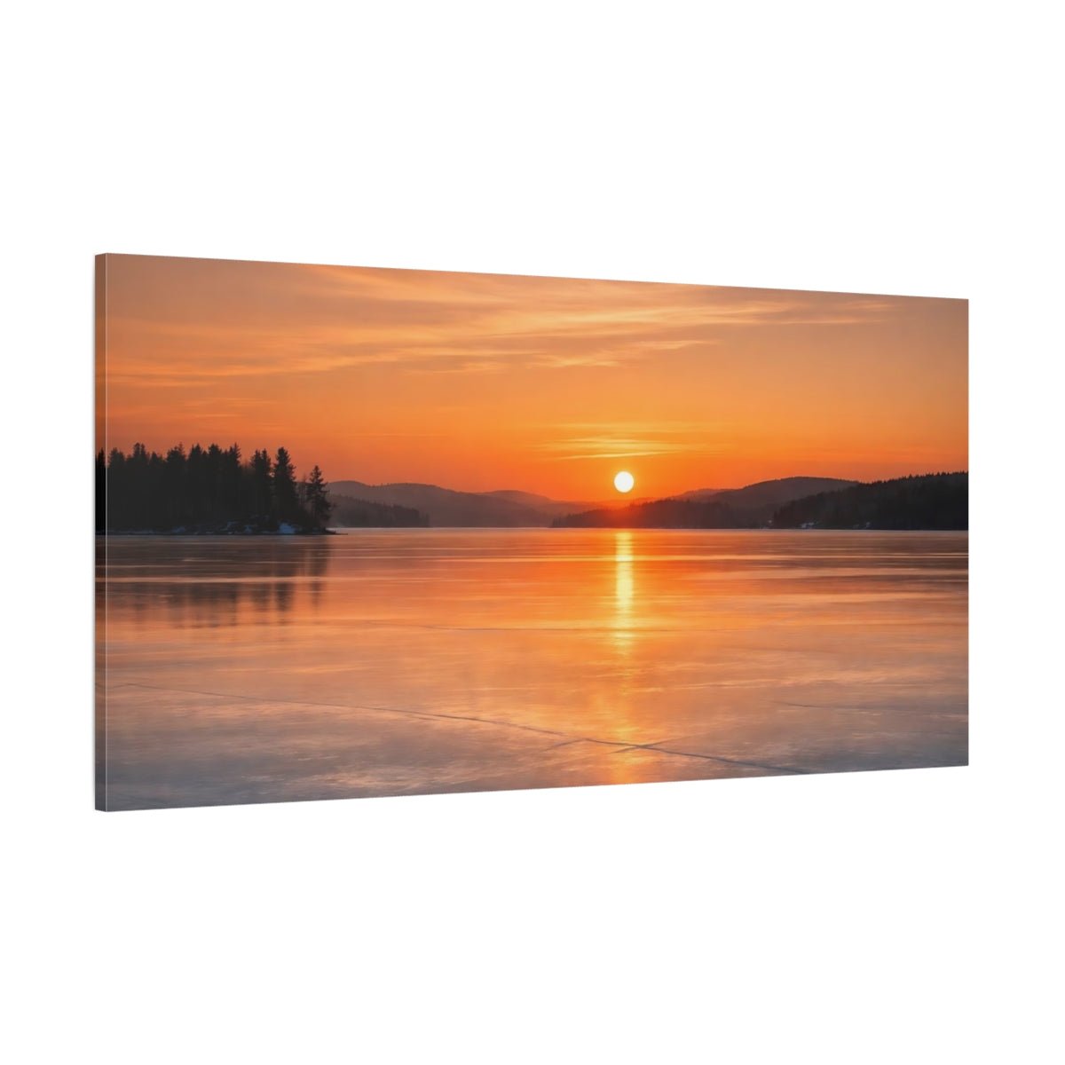 Nature Winter Sunset Orange Lake - Canvas Wall Art Print - YesArtYes