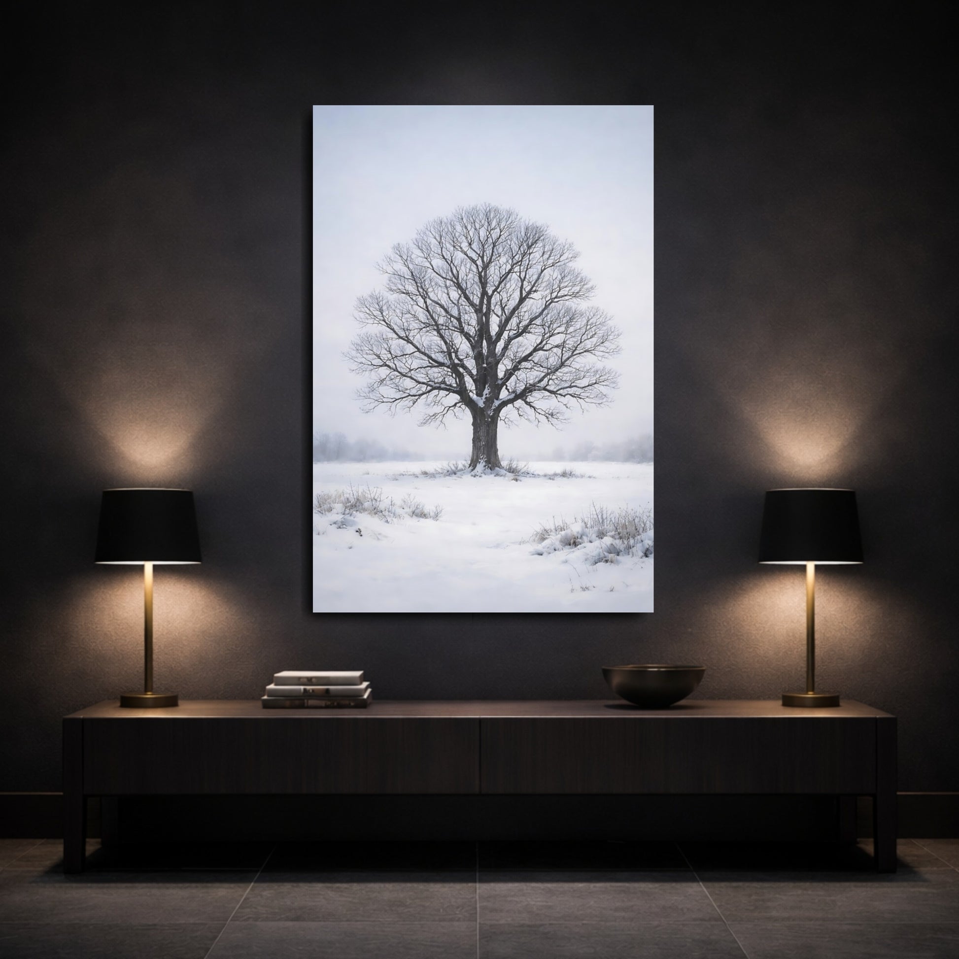 Mockup 2. Nature Winter Tree Winter Landscape shown as stretched canvas wall art