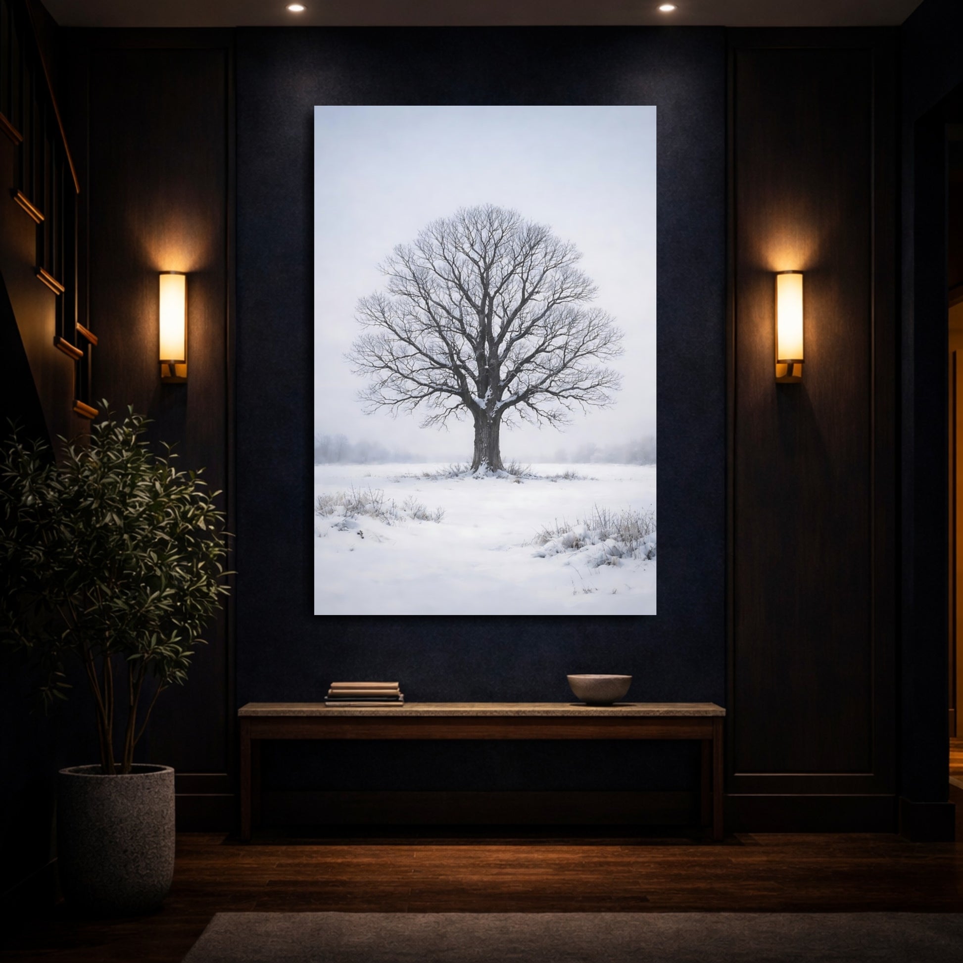 Mockup 3. Nature Winter Tree Winter Landscape shown as stretched canvas wall art