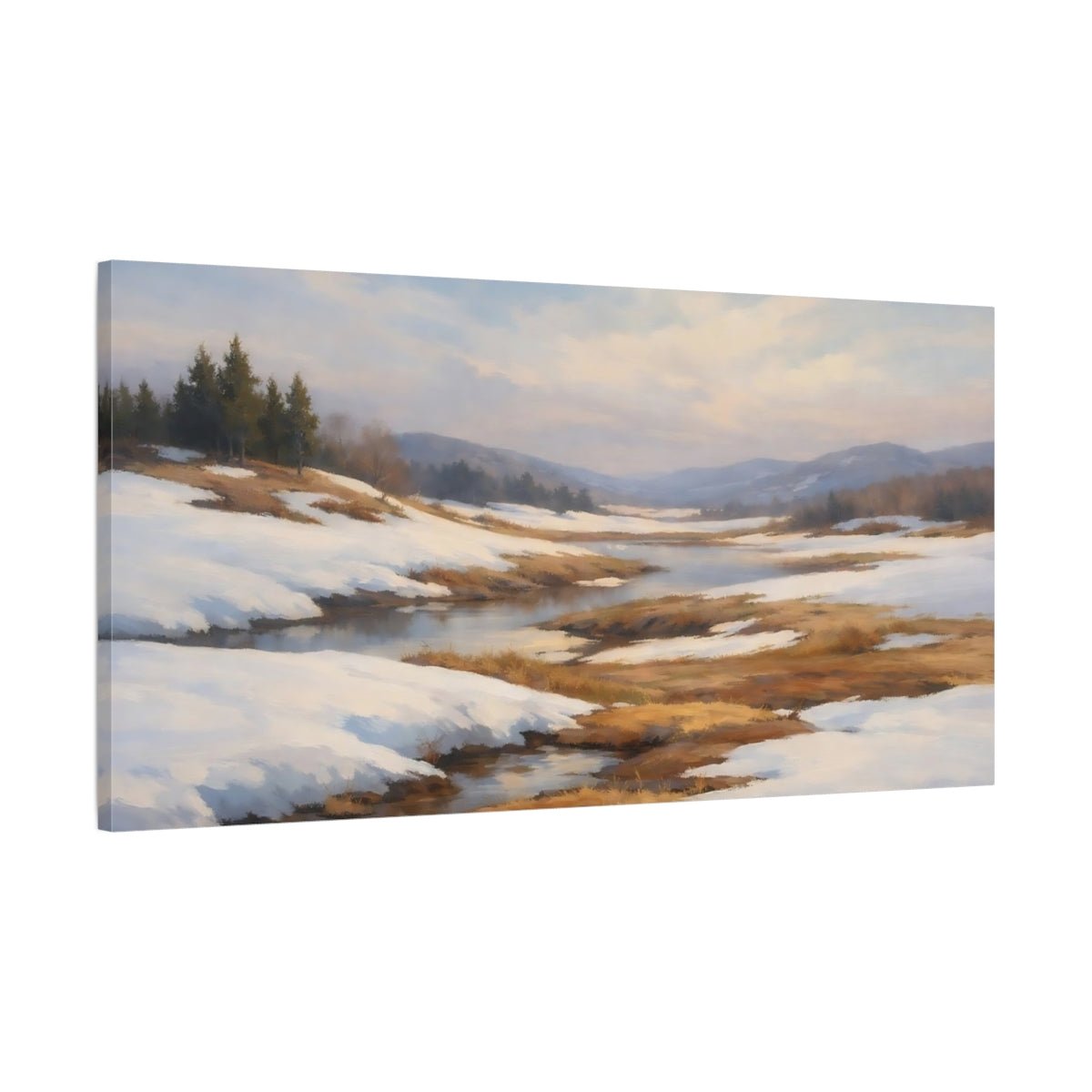 Nature Winter Valley Snowy River - Canvas Wall Art Print - YesArtYes
