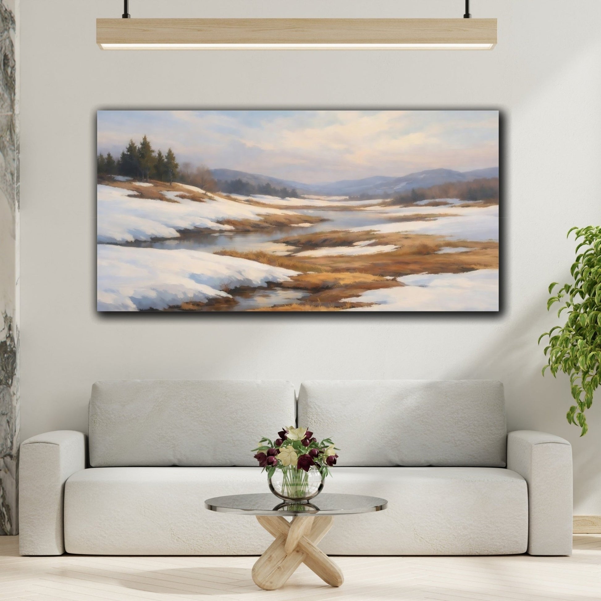 Nature Winter Valley Snowy River - Canvas Wall Art Print - YesArtYes