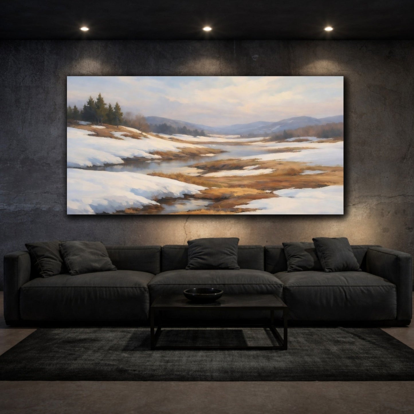 Nature Winter Valley Snowy River - Canvas Wall Art Print - YesArtYes