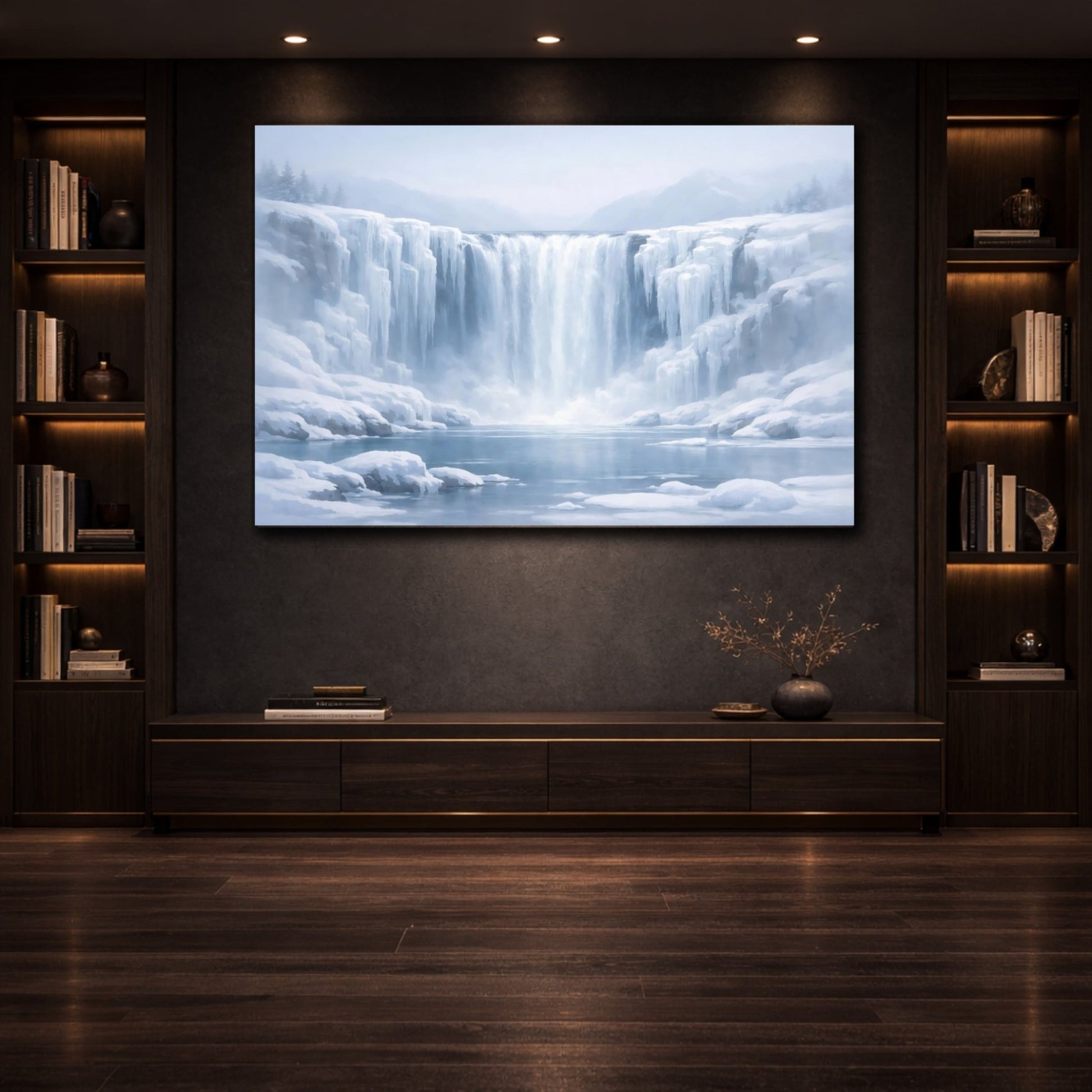 Nature Winter Waterfall Wonderland - Canvas Wall Art Print - YesArtYes
