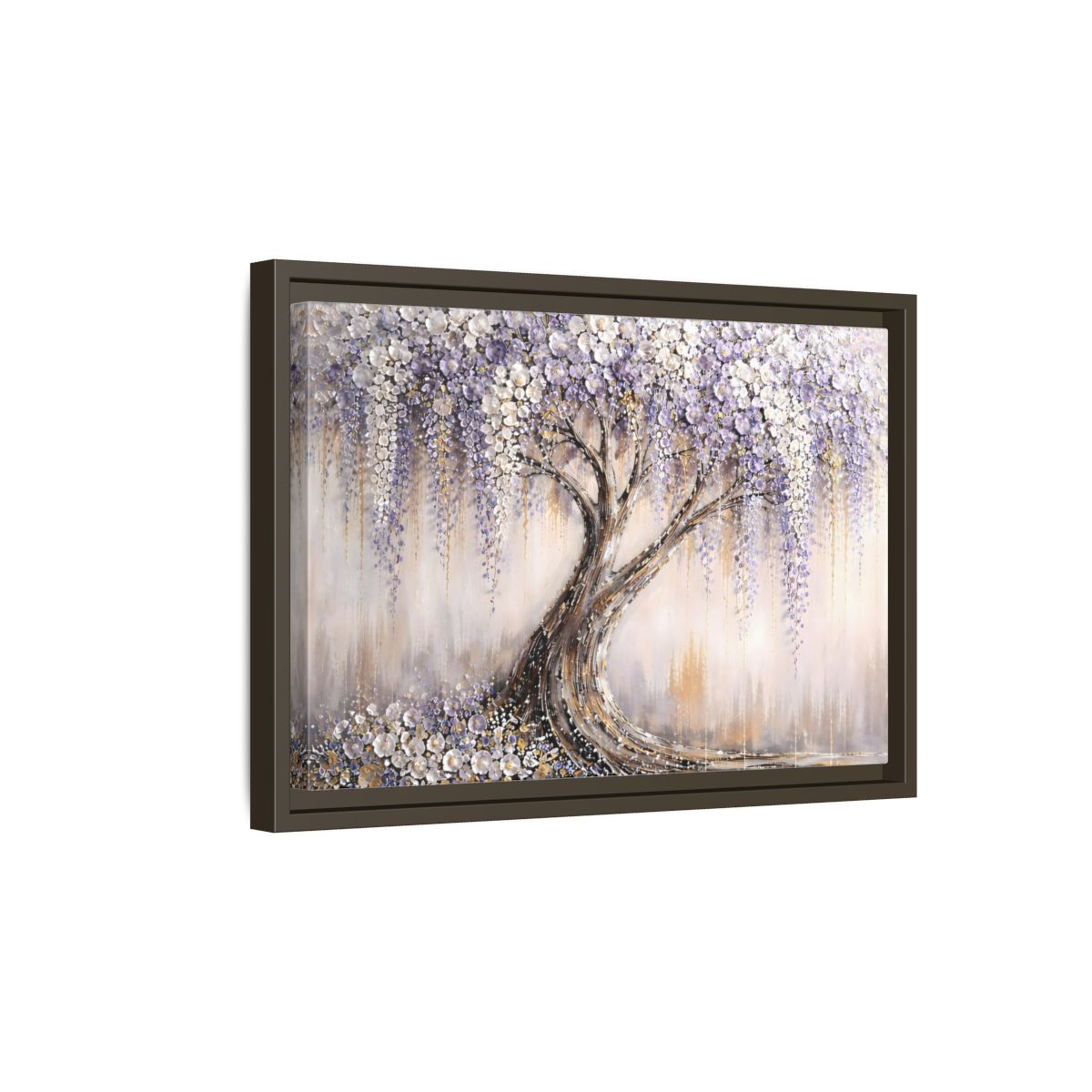 Side Mockup 5. Nature Wisteria Tree Purple Flowering Tree shown as stretched canvas wall art