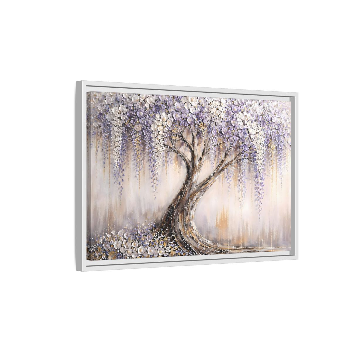 Side Mockup 1. Nature Wisteria Tree Purple Flowering Tree shown as stretched canvas wall art