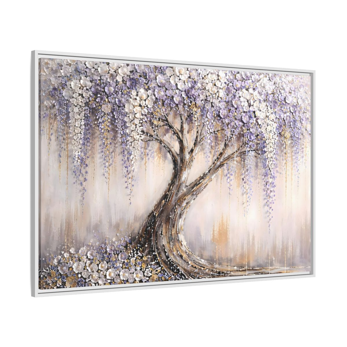 Side Mockup 7. Nature Wisteria Tree Purple Flowering Tree shown as stretched canvas wall art