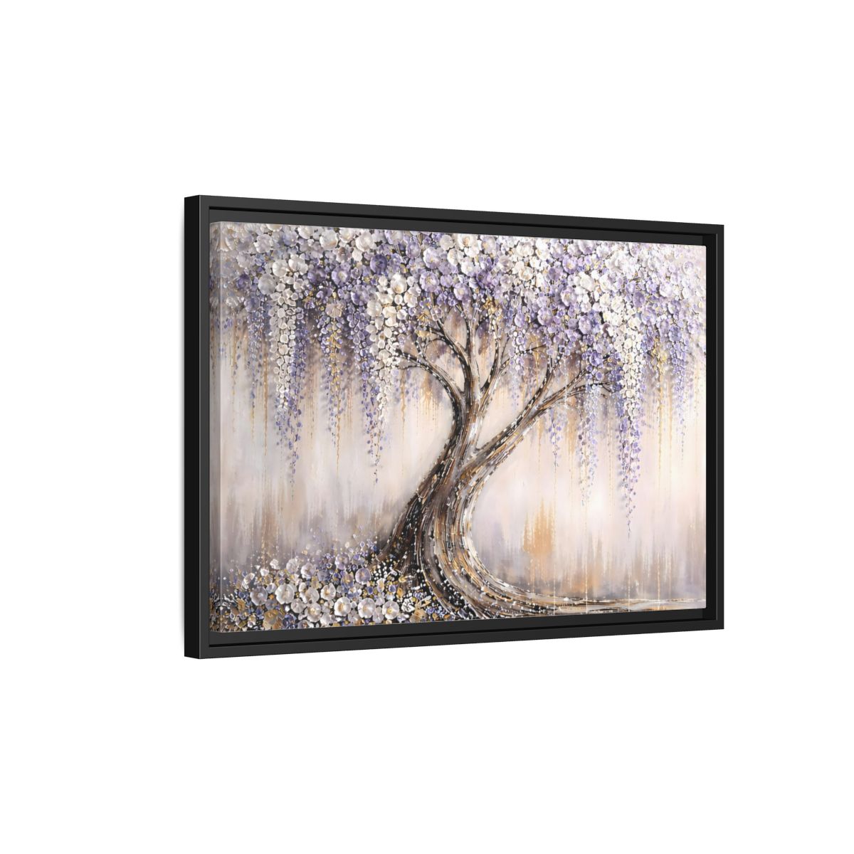 Side Mockup 3. Nature Wisteria Tree Purple Flowering Tree shown as stretched canvas wall art