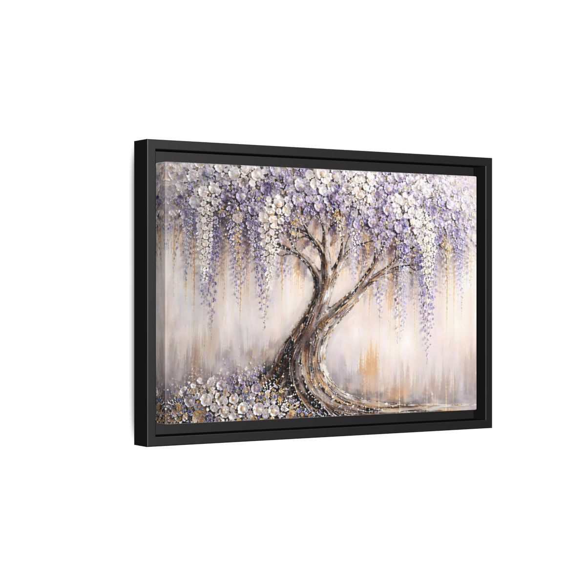 Side Mockup 6. Nature Wisteria Tree Purple Flowering Tree shown as stretched canvas wall art