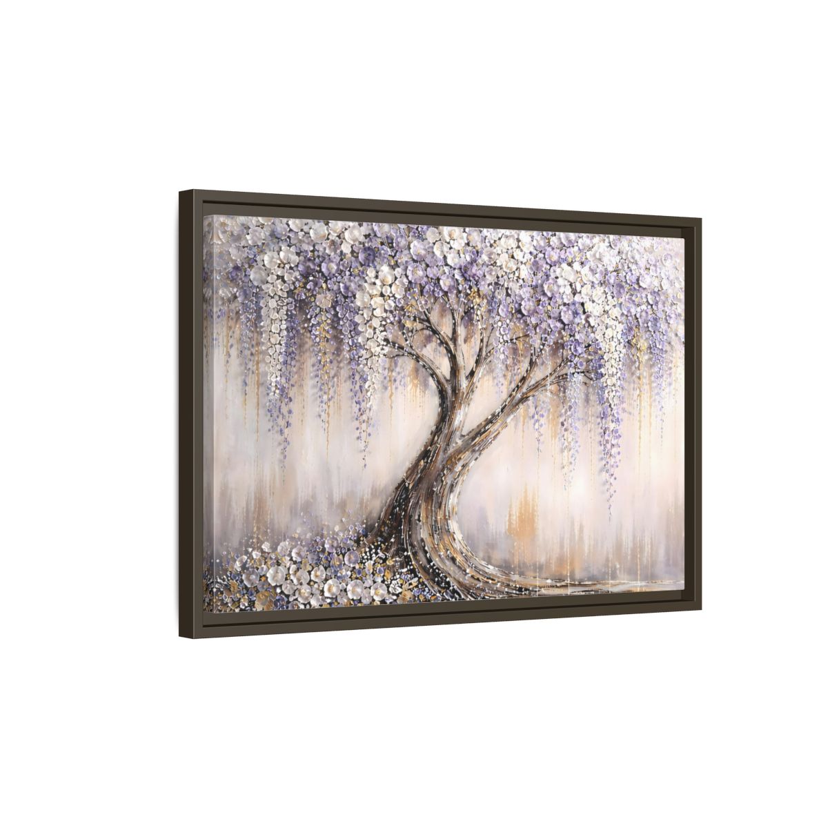 Side Mockup 2. Nature Wisteria Tree Purple Flowering Tree shown as stretched canvas wall art