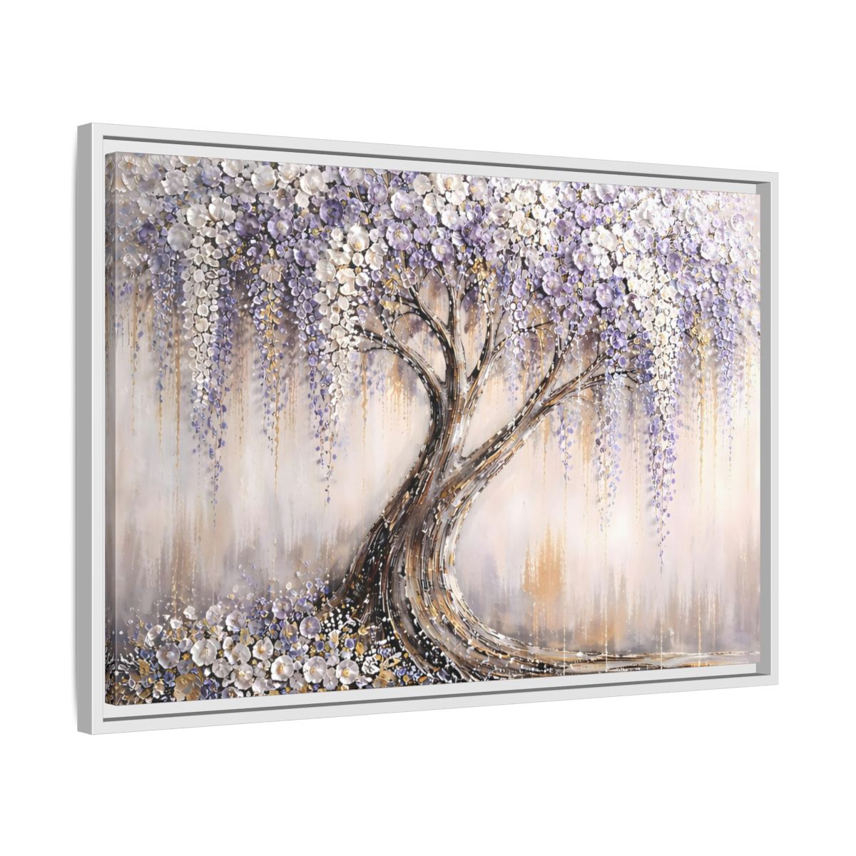 Side Mockup 10. Nature Wisteria Tree Purple Flowering Tree shown as stretched canvas wall art