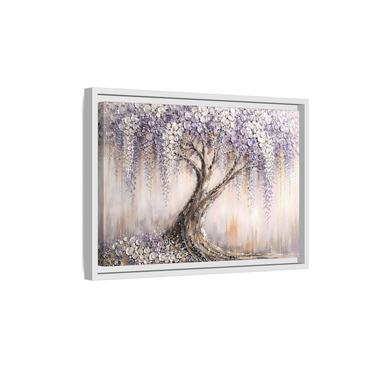 Side Mockup 4. Nature Wisteria Tree Purple Flowering Tree shown as stretched canvas wall art
