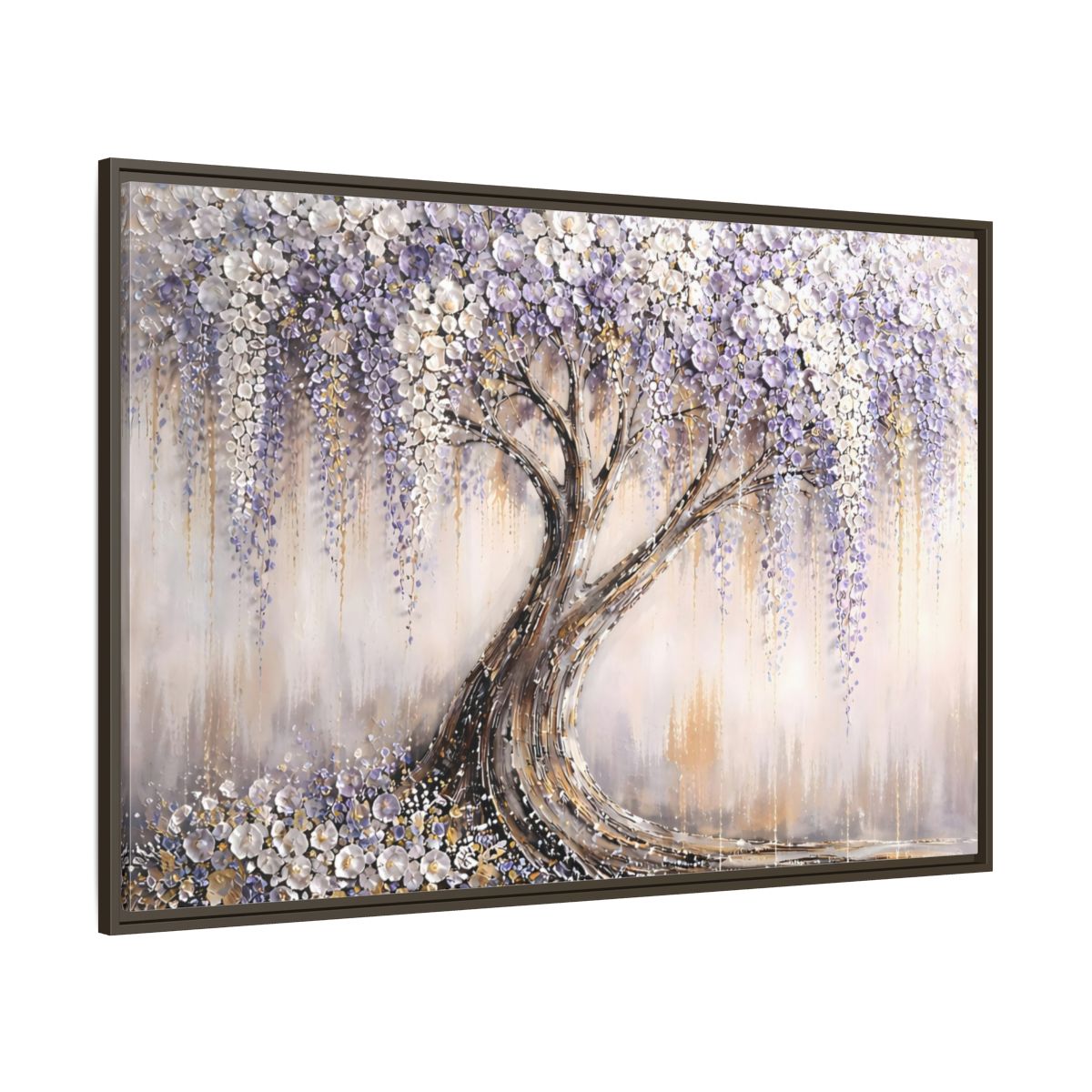 Main Mockup. Nature Wisteria Tree Purple Flowering Tree shown as stretched canvas wall art