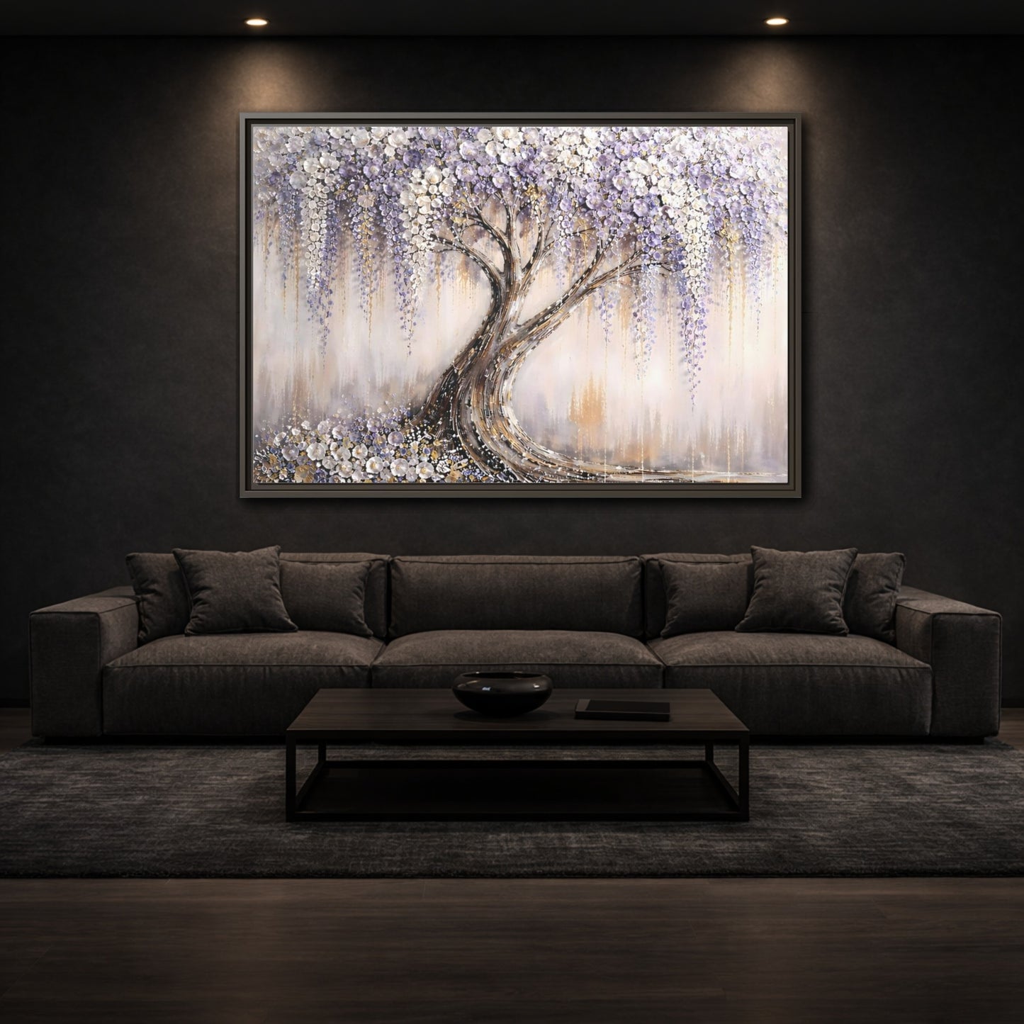 Mockup 2. Nature Wisteria Tree Purple Flowering Tree shown as stretched canvas wall art