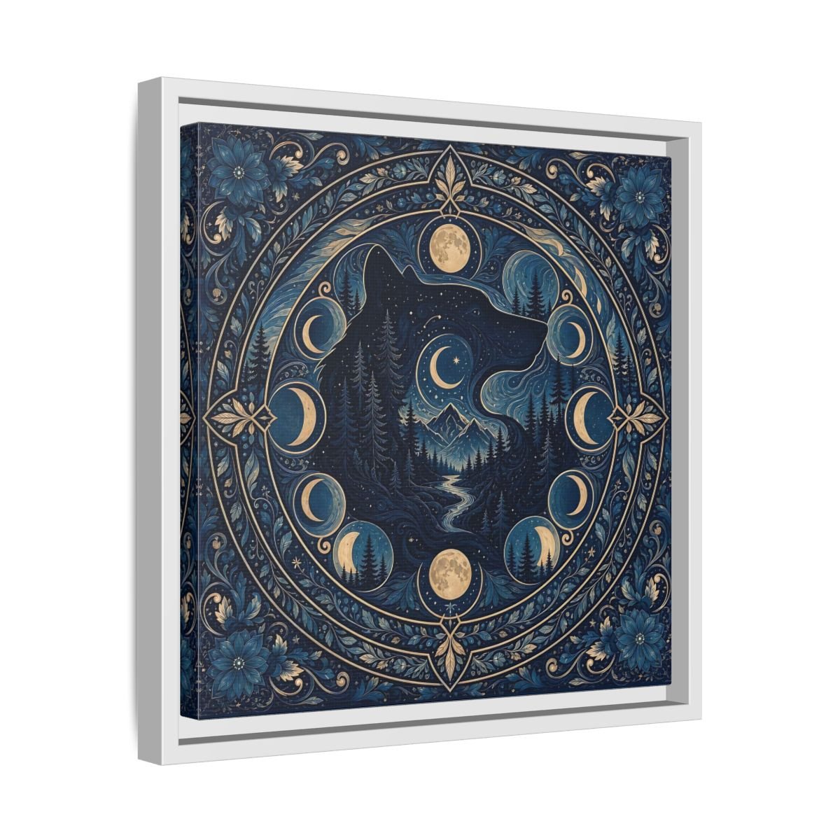 Nature Wolf Blue Moon Framed Canvas Print – Living Room, Above Couch - YesArtYes