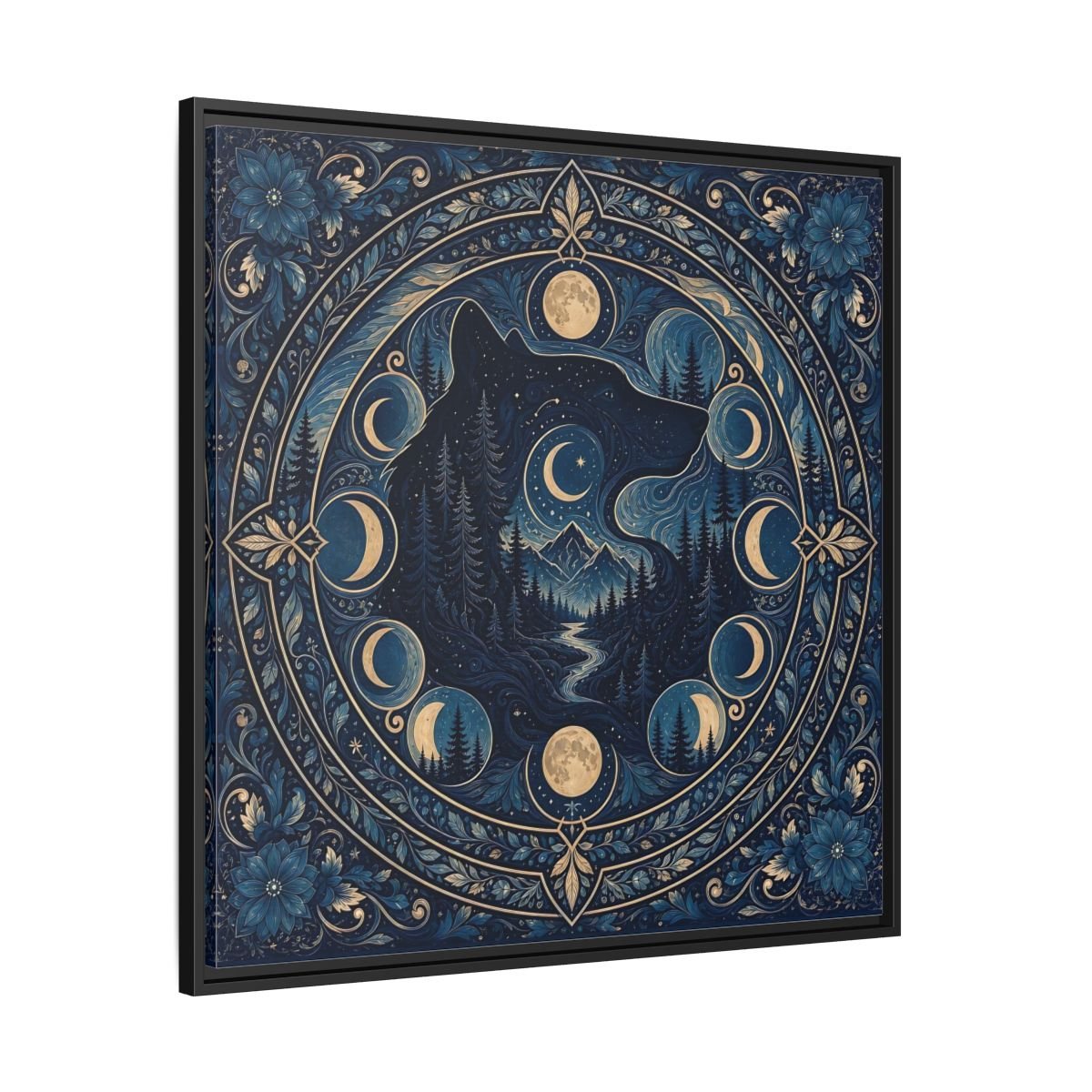 Nature Wolf Blue Moon Framed Canvas Print – Living Room, Above Couch - YesArtYes