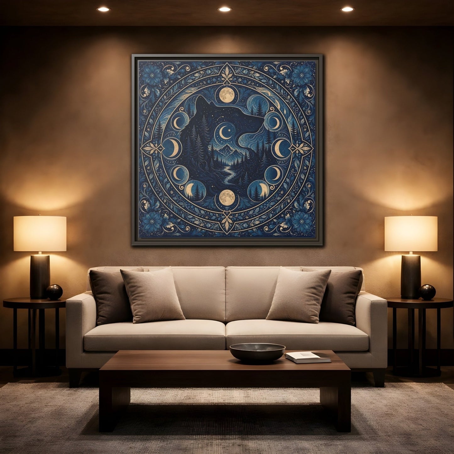 Nature Wolf Blue Moon Framed Canvas Print – Living Room, Above Couch - YesArtYes