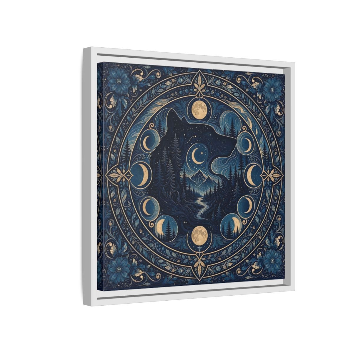 Nature Wolf Blue Moon Framed Canvas Print – Living Room, Above Couch - YesArtYes