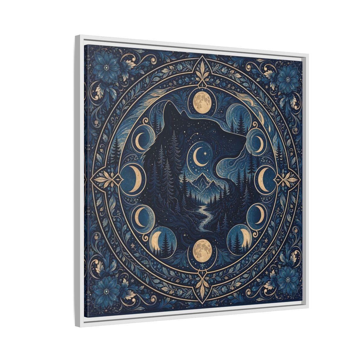 Nature Wolf Blue Moon Framed Canvas Print – Living Room, Above Couch - YesArtYes