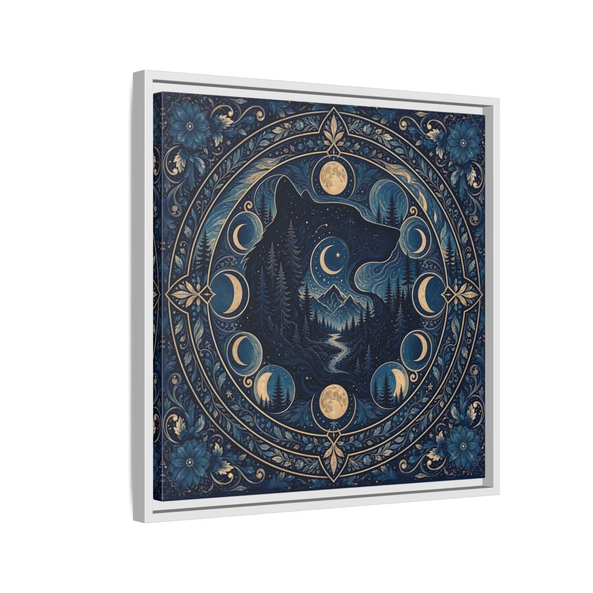 Nature Wolf Blue Moon Framed Canvas Print – Living Room, Above Couch - YesArtYes