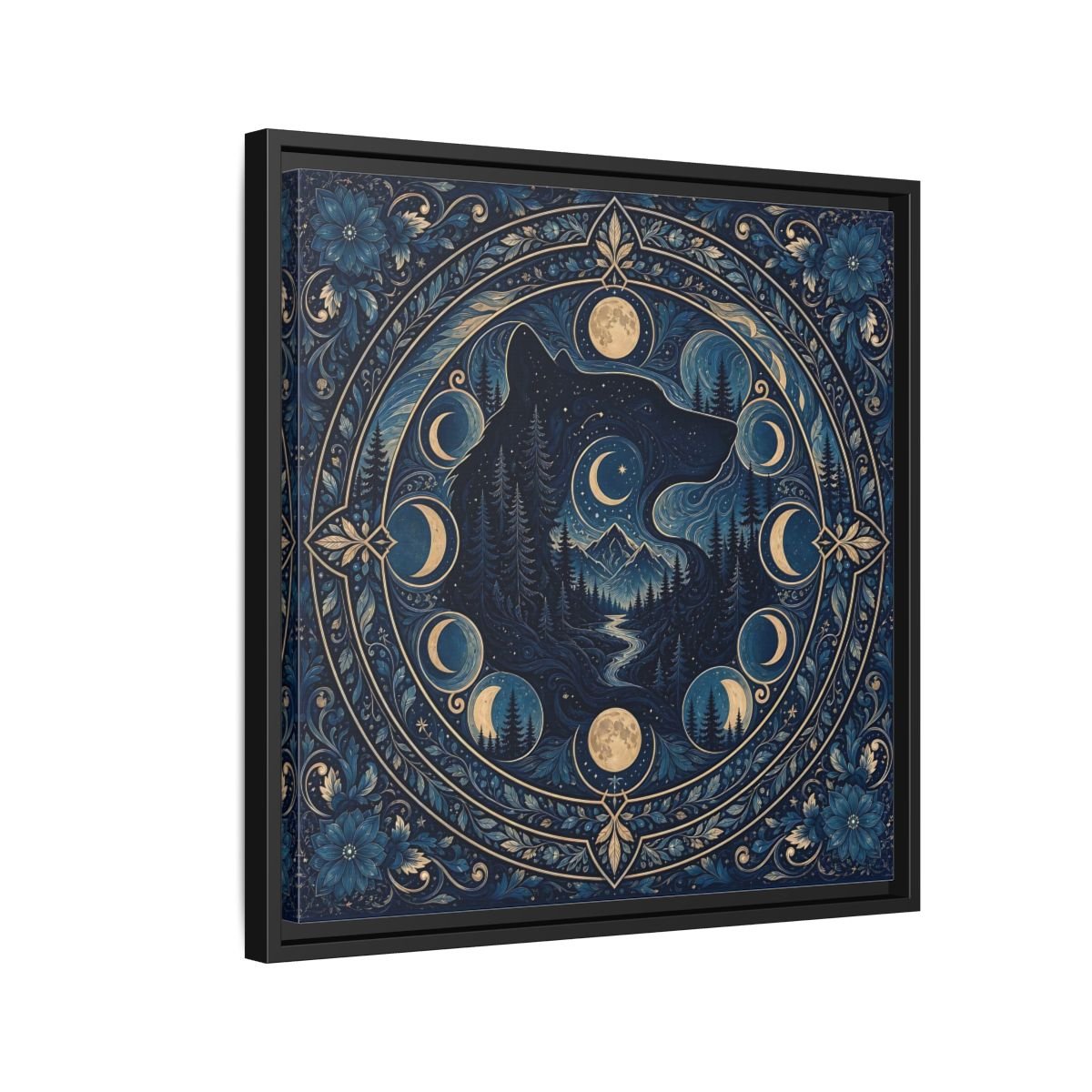Nature Wolf Blue Moon Framed Canvas Print – Living Room, Above Couch - YesArtYes