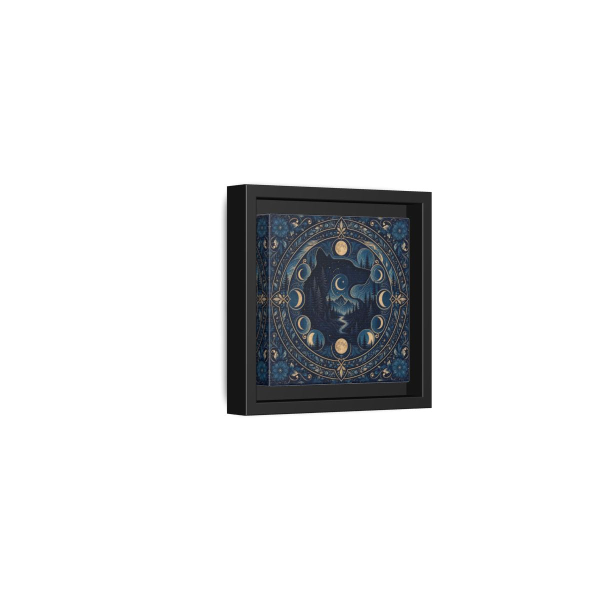 Side Mockup 24. Nature Wolf Blue Wolf Moon shown as framed canvas print