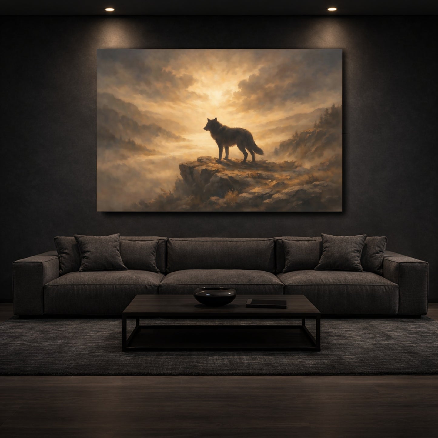 Mockup 2. Nature Wolf Golden Brown Wolf shown as stretched canvas wall art