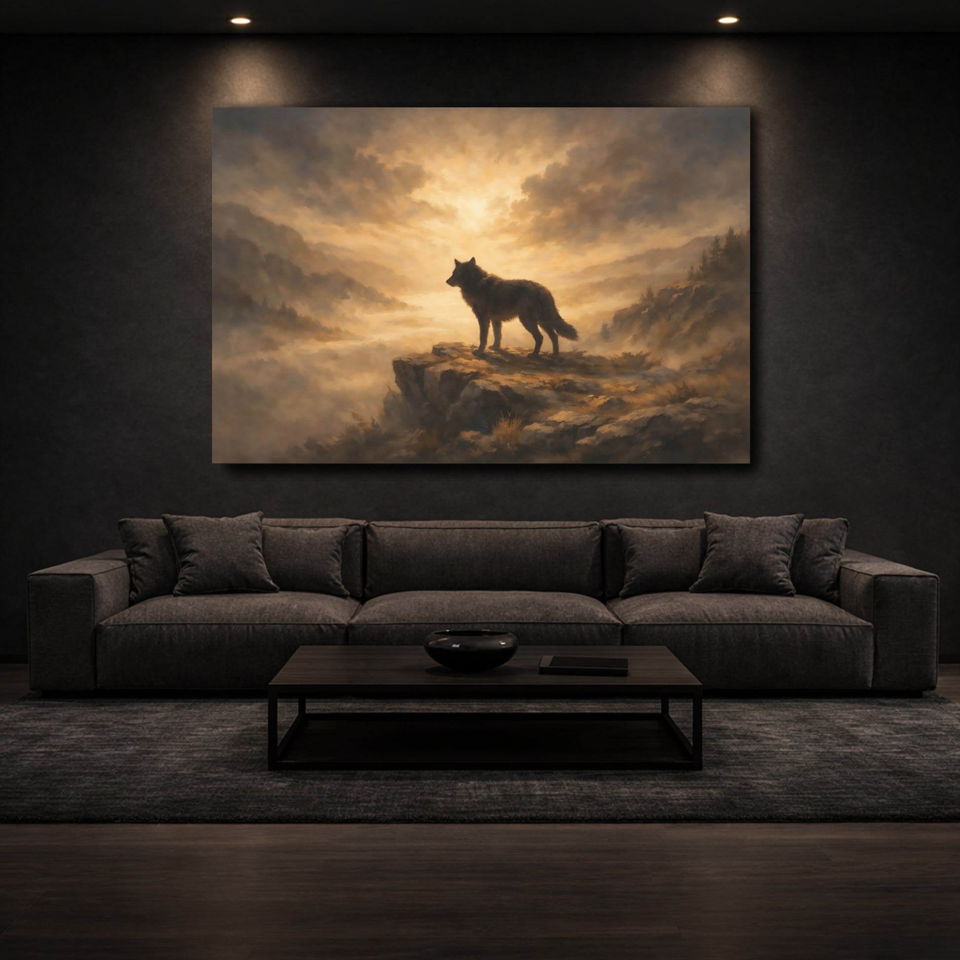Mockup 2. Nature Wolf Golden Brown Wolf shown as stretched canvas wall art