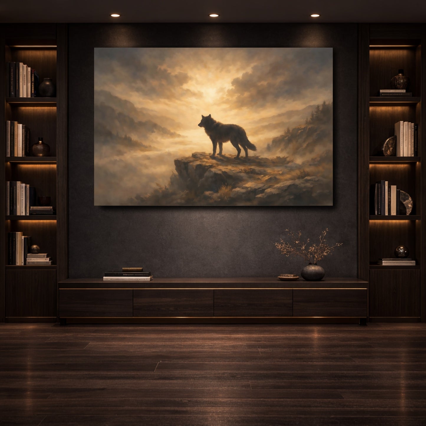 Mockup 3. Nature Wolf Golden Brown Wolf shown as stretched canvas wall art