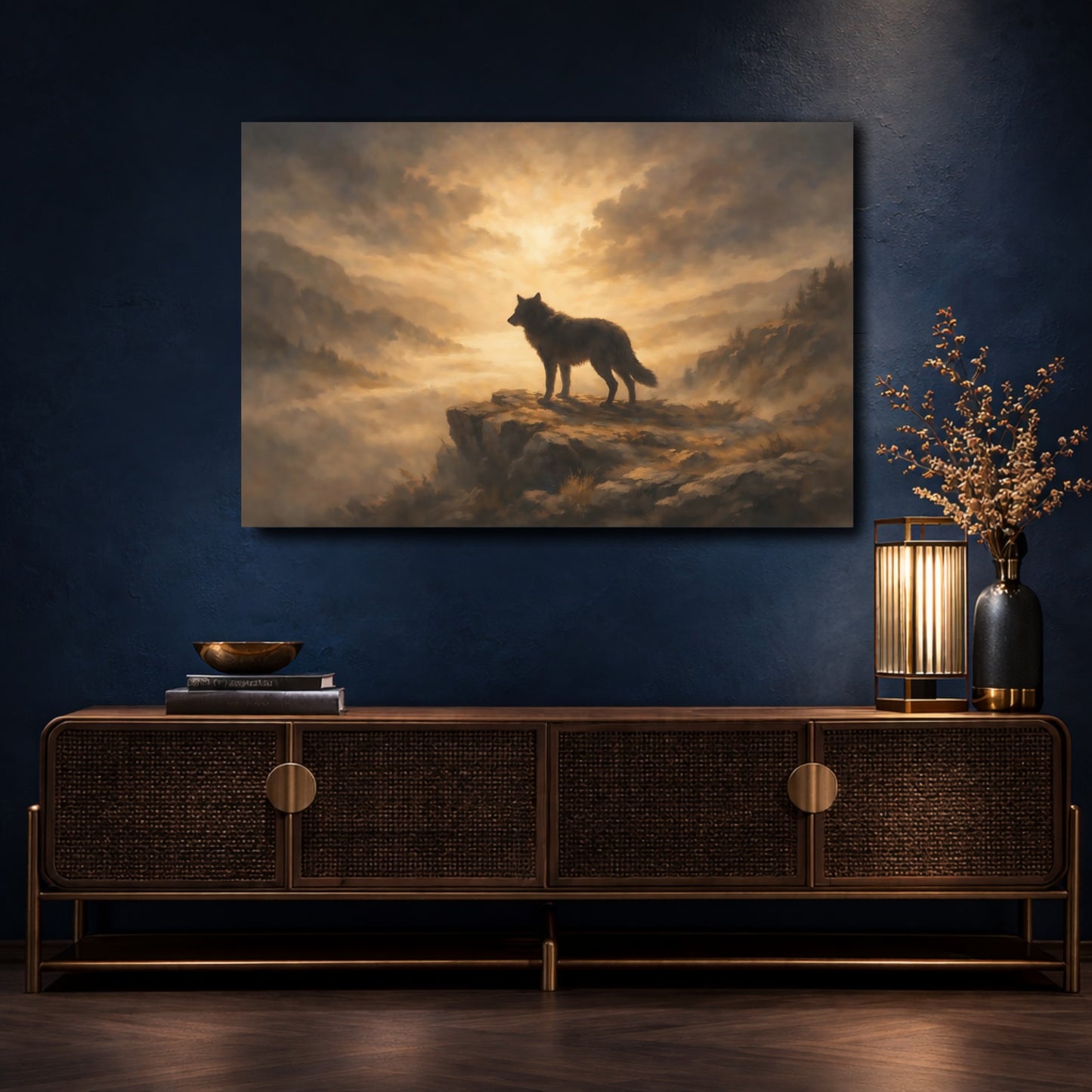 Mockup 4. Nature Wolf Golden Brown Wolf shown as stretched canvas wall art