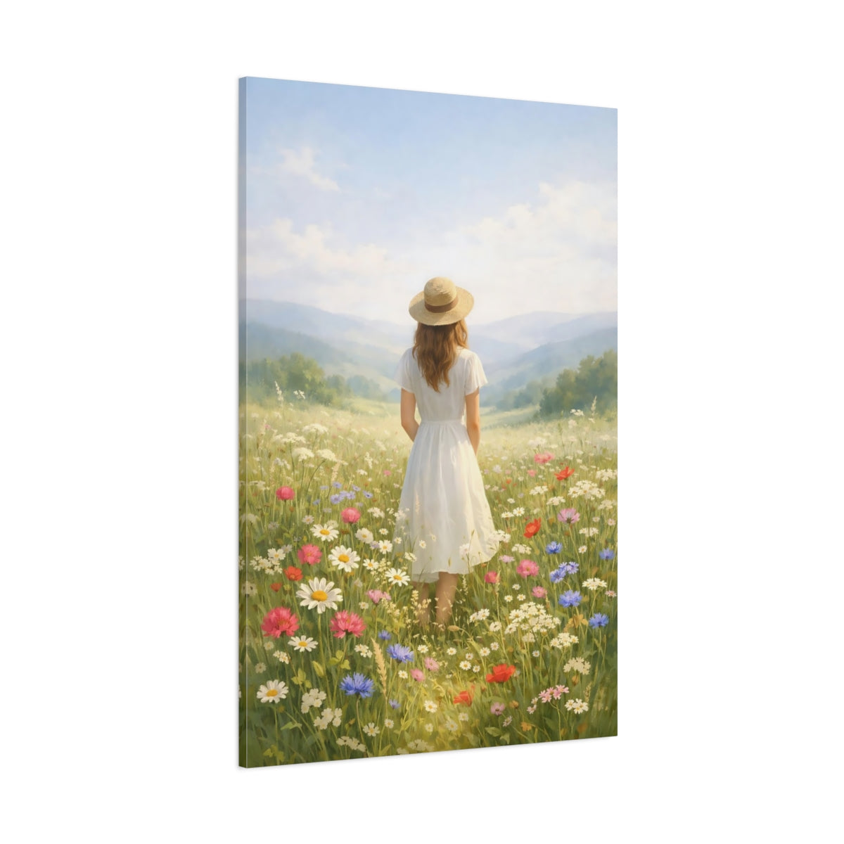 Main Mockup. Nature Woman Wildflower Meadow shown as stretched canvas wall art