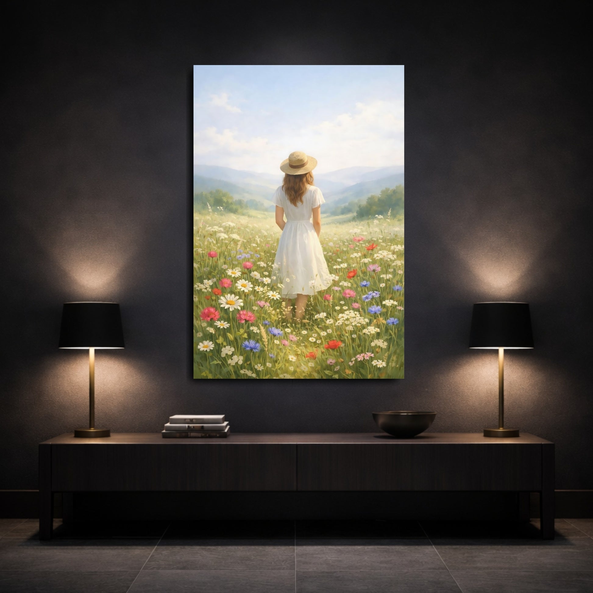 Mockup 2. Nature Woman Wildflower Meadow shown as stretched canvas wall art